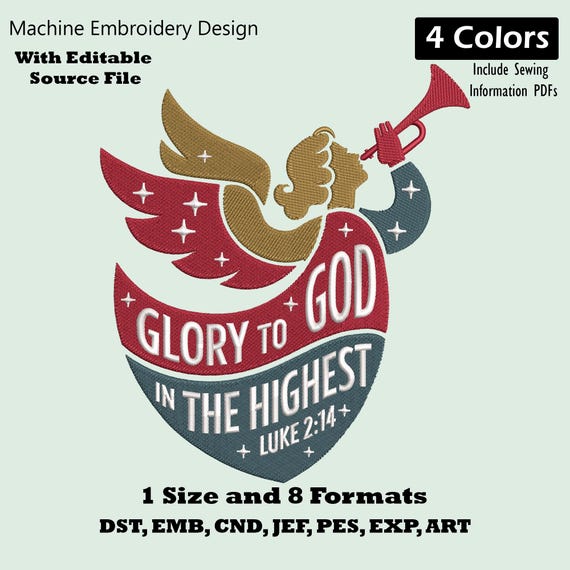 Angel with Trumpet Embroidery Design: Religious Christmas File (PES DST)