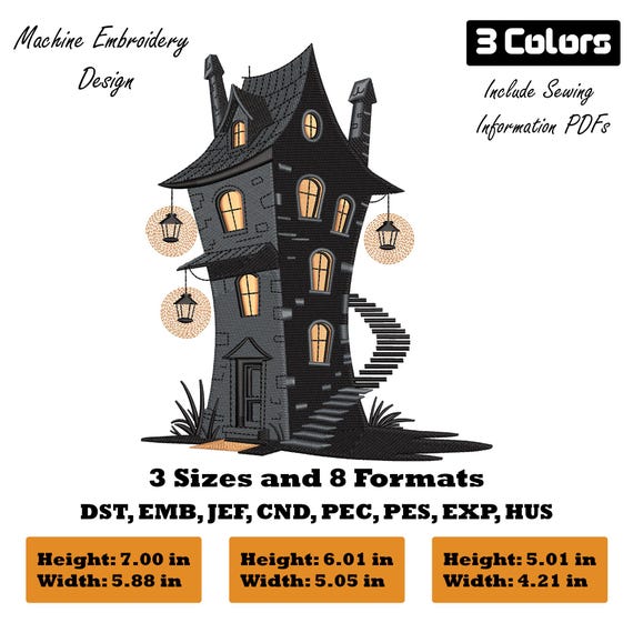 Halloween Haunted House Machine Embroidery Design | Spooky Digital Pattern