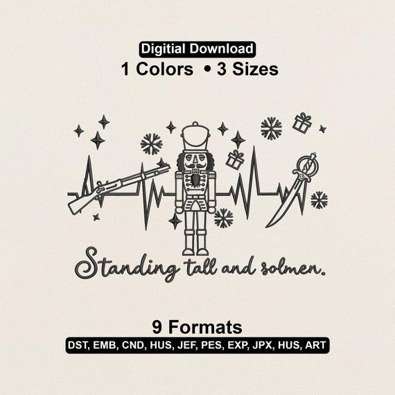 Nutcracker Embroidery Design: Christmas Machine Embroidery Pattern (PES DST EXP)