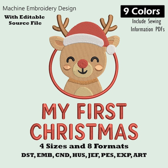 Baby's First Christmas Reindeer Embroidery Design (Machine Embroidery File)
