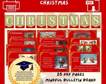 26 páginas • Paquete de tablón de anuncios navideño • Letras imprimibles para pancartas + Pósteres navideños para el aula • Decoraciones navideñas para maestros (PDF)