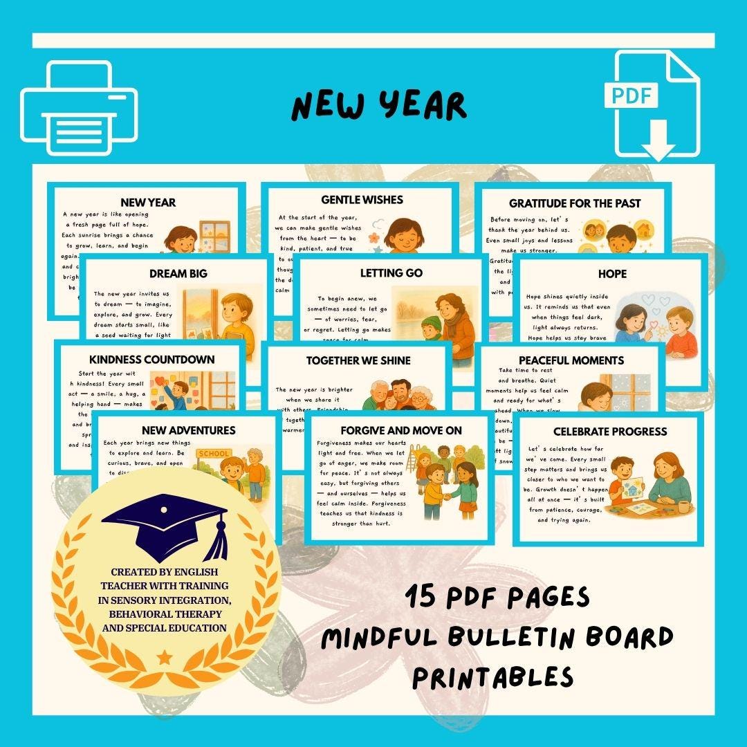 New Year Bulletin Board Posters | Mindful Classroom Decor (PDF) - Etsy