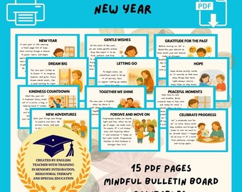 Carteles para tablones de anuncios de Año Nuevo / Decoración consciente para el aula (PDF)