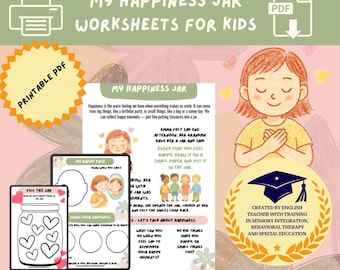 Hojas de trabajo del frasco de la felicidad: Gratitud y alegría para niños (PDF imprimible). Materiales para padres y maestros.
