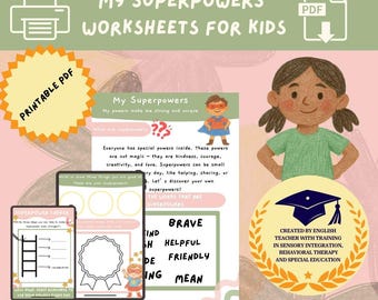 Hoja de trabajo "Mis superpoderes": actividades de crecimiento emocional y fortalecimiento para niños (PDF)