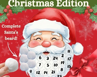 Cuenta regresiva navideña con la barba esponjosa de Papá Noel: ¡añade una bolita de algodón cada día mientras cuentas regresivamente hasta Navidad! Calendario de Adviento