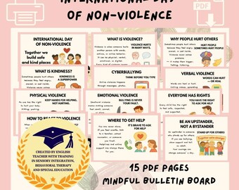 Kit para tablón de anuncios del Día de la No Violencia / Decoración para el aula (PDF)