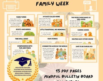 Carteles para el tablón de anuncios de la Semana de la Familia / Decoración del aula SEL (15 páginas PDF)