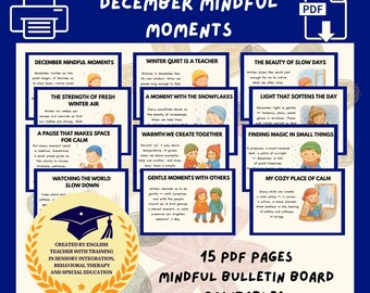 Tablón de anuncios de mindfulness invernal / Decoración del aula imprimible (PDF)