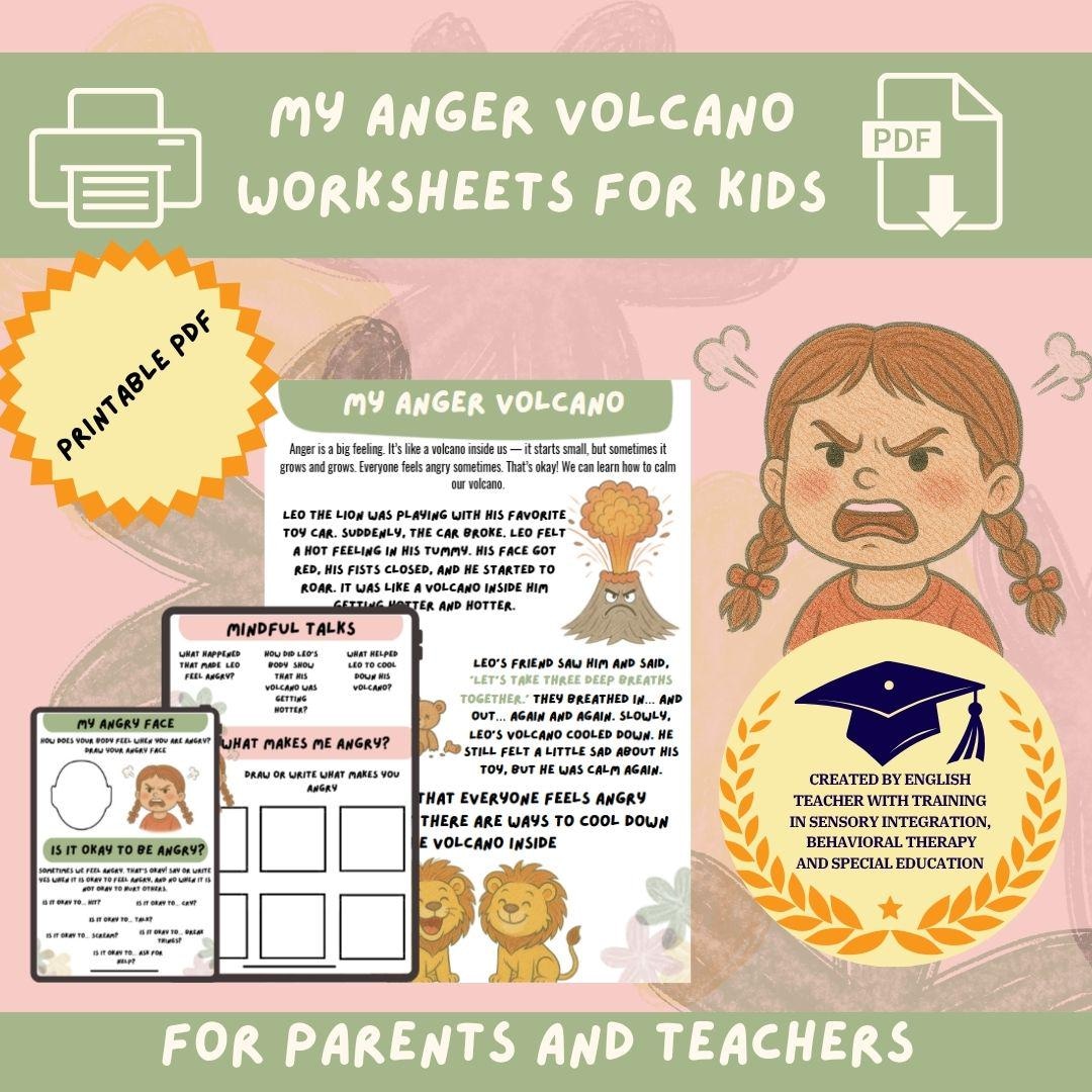 Anger Volcano Worksheets – Kids Emotional Regulation (printable PDF ...