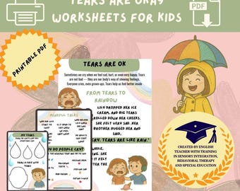 Hojas de trabajo sobre llorar: emociones infantiles, atención plena (PDF imprimible). Materiales para padres y profesores.