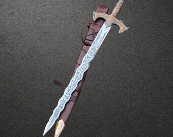 Réplica de la espada Excalibur forjada a mano / Acero de alto carbono, inspirada en la leyenda "Érase una vez" (96,5 cm de largo total)
