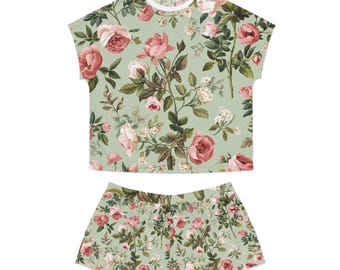 Vintage Rose Floral Pajama Set | Short Sleepwear Set