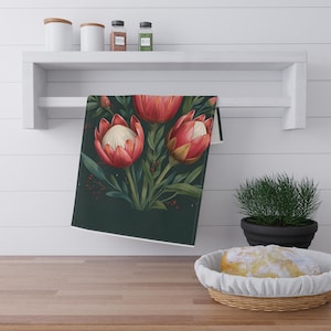 Floral Geschirrtuch: Rot, Grün & Schwarz Baumwolle Küchen Dekor