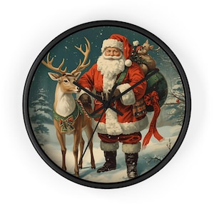 Vintage Santa Wanduhr, Weihnachtsdekor, Weihnachtsgeschenk, Rustikaler Wohnaccessoire, Winterwunderland Uhr, Festliche Wanddekoration