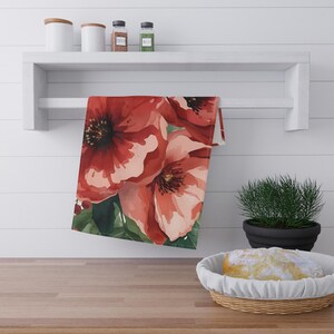 Weihnachten rot Floral Geschirrtuch, Küchentuch, Geschirrtuch, Geschenk Gastgeberin, Urlaub Dekor, Baumwolle Handtuch