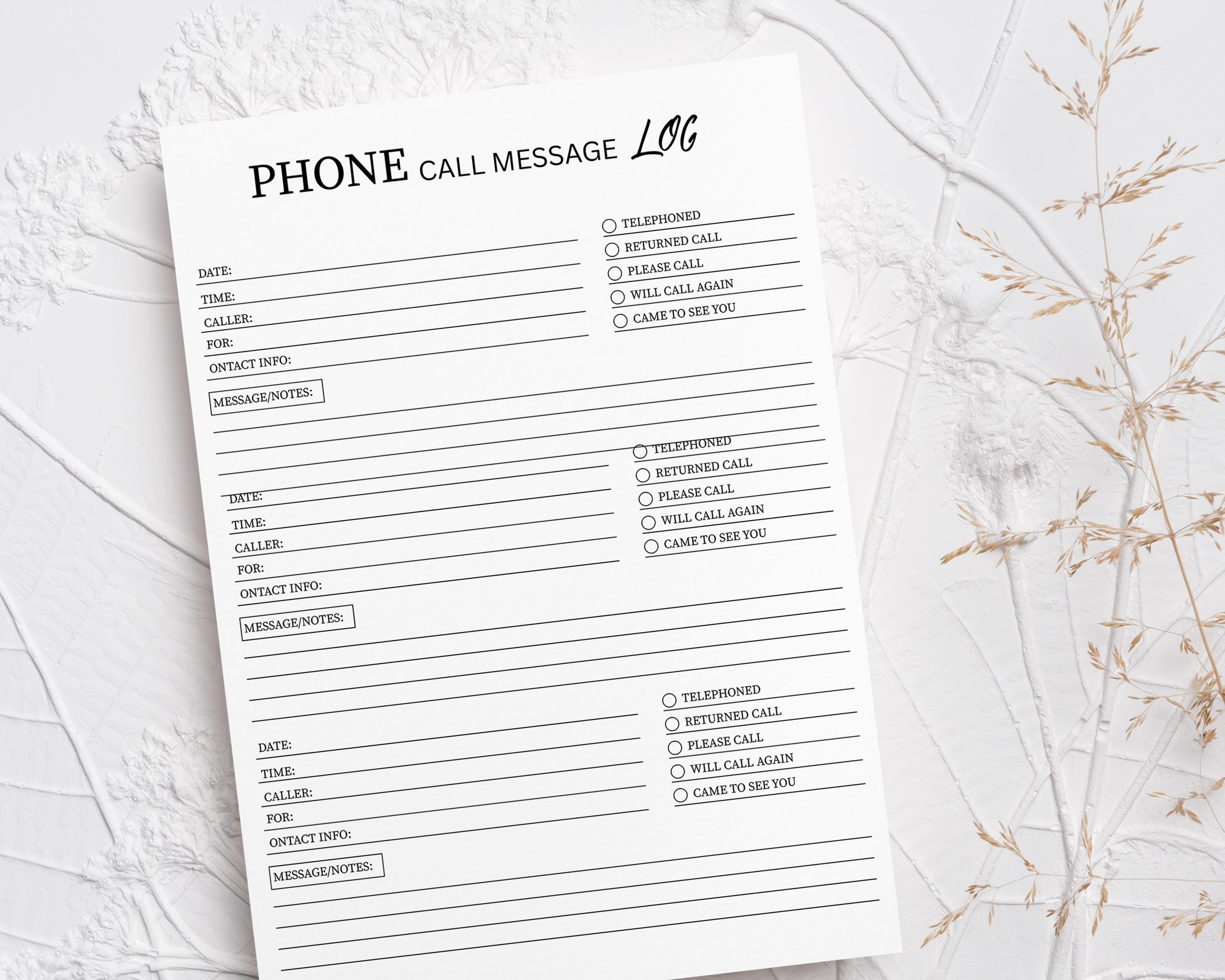 Phone Call Message Log Printable Canva Template A4 US Letter Office ...