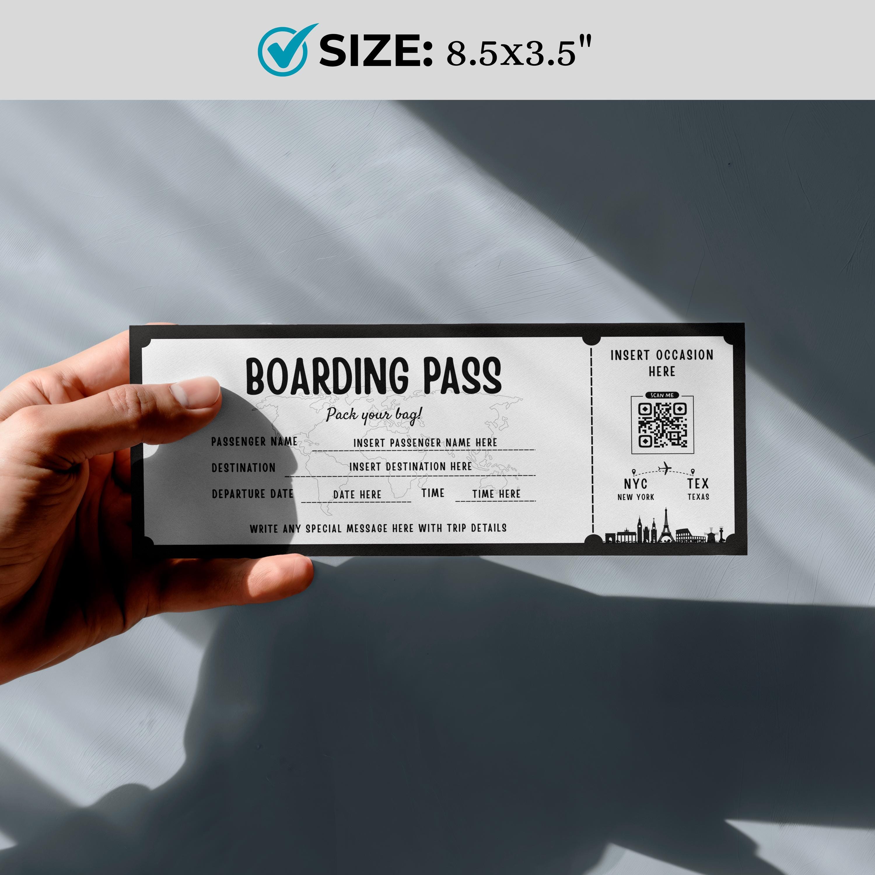 Custom Pass Tickets Custom Boarding Pass Template Editable Travel Ticket Printable Surprise ...