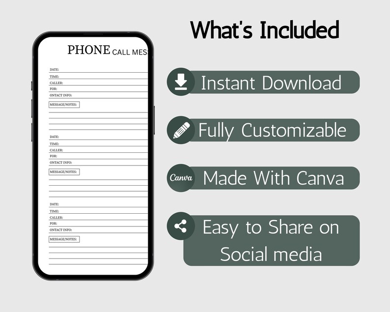 Phone Call Message Log Printable Canva Template A4 US Letter Office ...