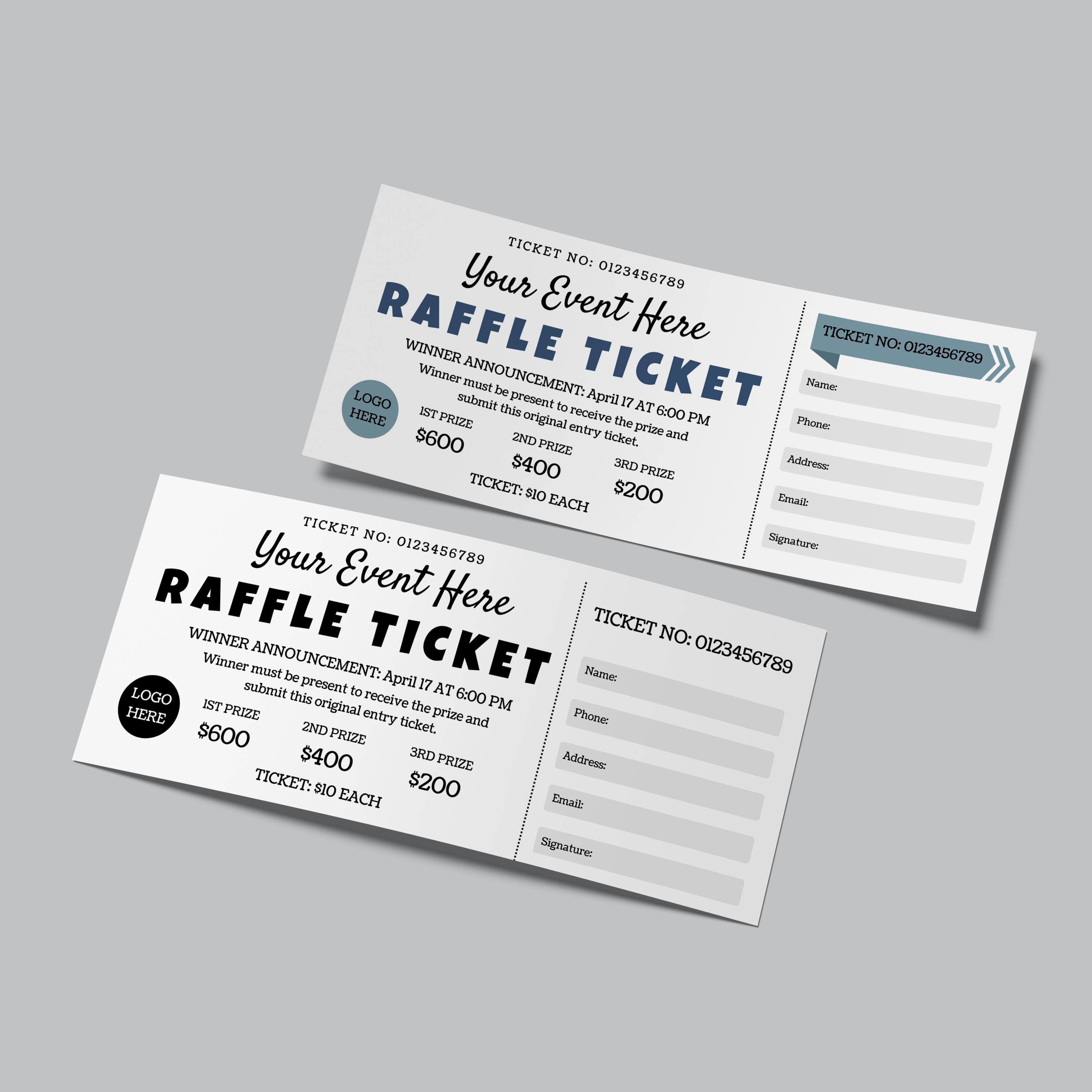 Editable Raffle Ticket Template, Fundraiser Entry Stub, Charity Draw ...