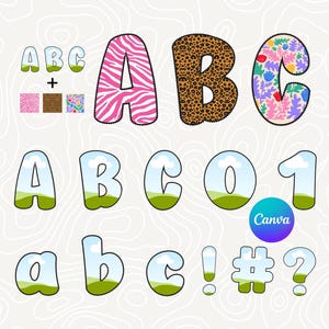 Canva Alphabet Frame Template, Bubbly Doodle Letters A-Z, Numbers Symbols, Photo Masking Drag Drop Set
