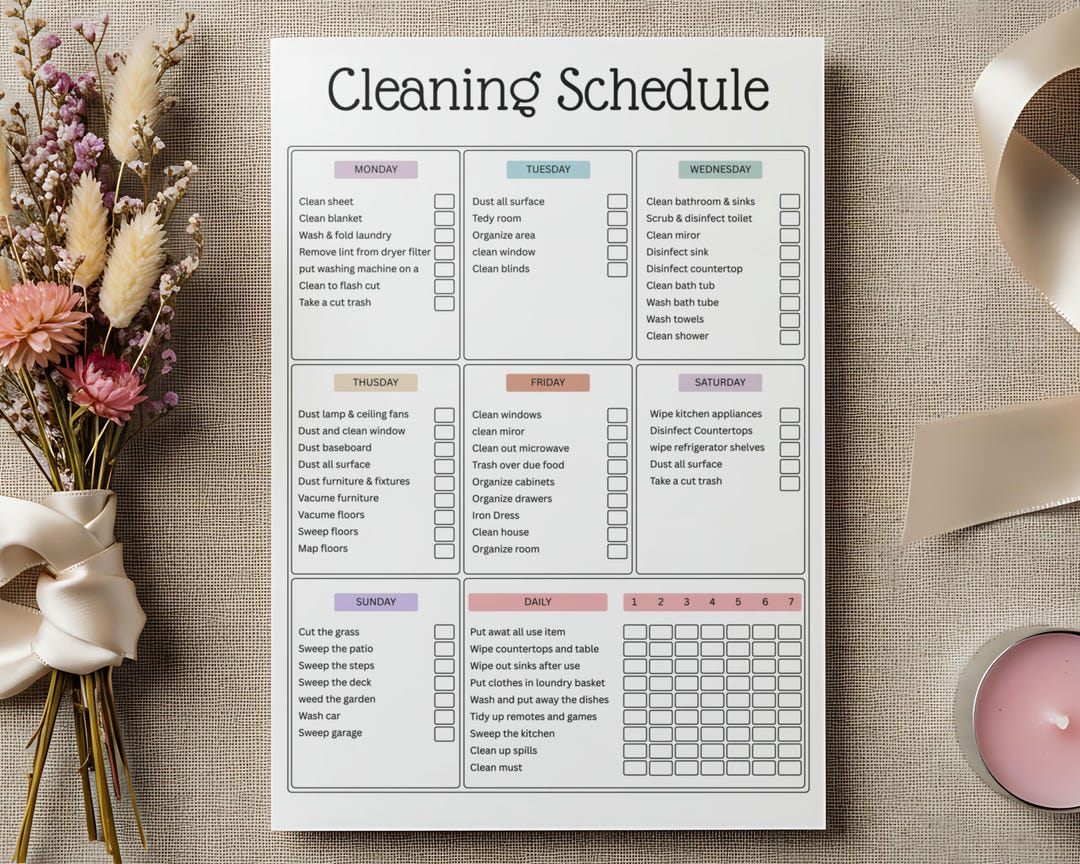 Editable Weekly Cleaning Schedule Printable | Household Chore Checklist ...