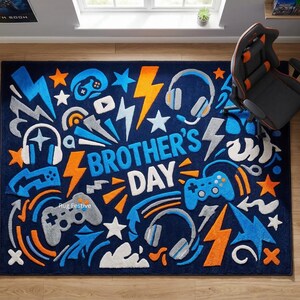 Alfombra para gamers del Día de los Hermanos / Alfombra de regalo para gamers / Decoración para sala de videojuegos / Alfombra para habitación de niños / Alfombra con temática de mando