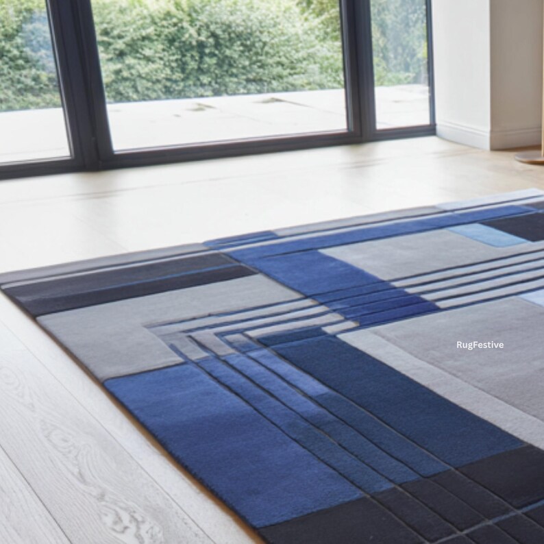 Abstract Living Room Area Carpet for Home Room Decor | Modern Blue Navy ...