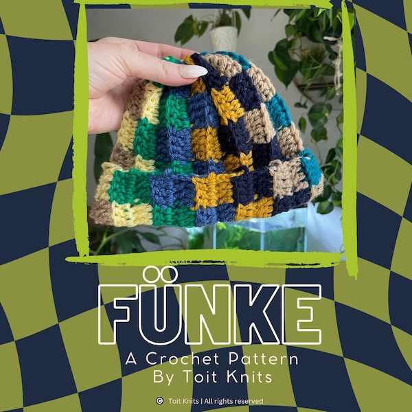 DIGITAL PATTERN| Fünke Checkered beanie, hat, toque, winter accessories, mens, womens, teen, kids