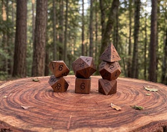 Handcrafted Rosewood 7-Piece Dice Set, Natural Wood Polyhedral TTRPG Dice