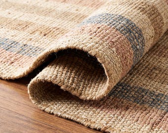 Striped Jute Rug | Handwoven Natural Decor | Neutral Floor Accent