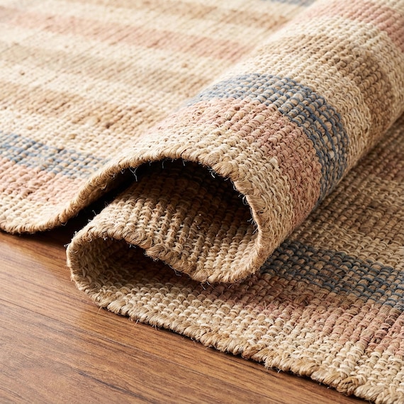 Striped Jute Rug | Handwoven Natural Decor | Neutral Floor Accent