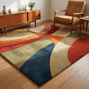 Handgetuft wollen tapijt uit het midden van de eeuw modern abstract vloerkleed handgemaakt geometrisch tapijt