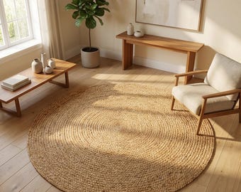 Round Jute Rug | 100% Natural Handwoven Braided Floor Accent