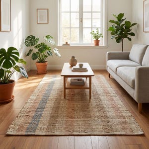 Striped Jute Rug | Handwoven Natural Decor | Neutral Floor Accent image 2