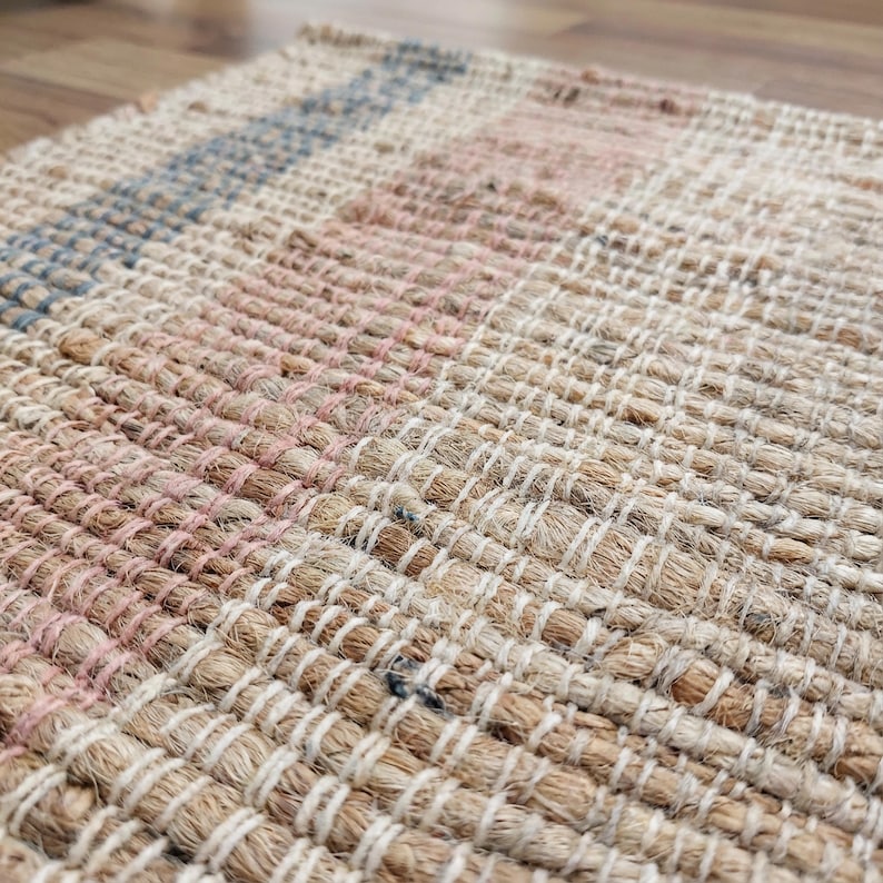 Striped Jute Rug | Handwoven Natural Decor | Neutral Floor Accent image 4