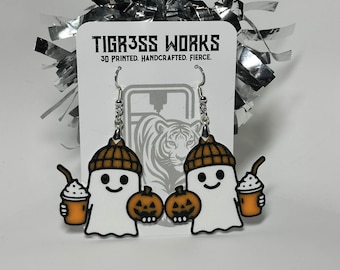 Ghost Pumpkin Spice Ohrhänger: 3D Gedruckter Halloween Schmuck
