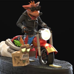Crash Bandicoot Motorcycle STL | Retro Game 3D Printable Diorama | Resin Model Figure