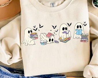 PNG divertente per amanti dei libri di Halloween, simpatico fantasma nerd dei libri, PNG fantasma di Halloween, PNG fantasma, PNG insegnante, Sublimazione bibliotecaria, PNG stagione spettrale