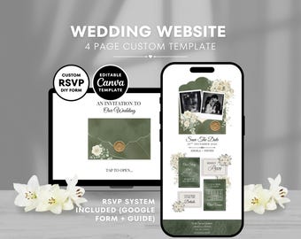 Sage Green Wedding Website Template Canva Editable RSVP Website Ivory Floral Wedding Invitation Garden Wedding Invite Elegant Digital