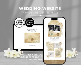 Warm Cream Wedding Website Template Canva Editable RSVP Digital Wedding Invite Neutral Minimal Elegant Website Instant Download