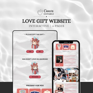 Interactive Gift Couple Template Digital Love Letter Anniversary Gift Chibi Love Website Memory Gallery Music Player Romantic Surprise Canva