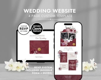 Red Wedding Website Template Canva Editable RSVP Digital Wedding Invite Luxury Elegant Old Money Website Instant Download