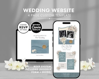 Dusty Blue Wedding Website Template Canva Editable RSVP Digital Wedding Invite Romantic Elegant Website Instant Download