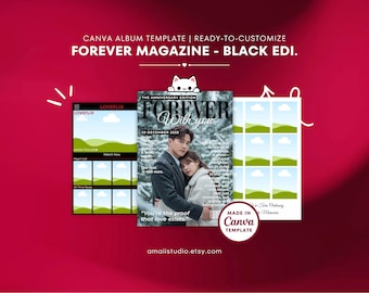 Black Magazine Style Photo Album Template Canva Editable A4 Memory Scrapbook Album Couple Photo Book Love Memory Album Gift