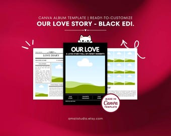 Black Magazine Style Photo Album Template Canva Editable A4 Word Puzzle Photo Book Couple Photo Album Memory Book