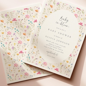 Baby in Bloom Wildflower Baby Shower Invitation | Editable Floral Invite | Spring Garden Baby Shower | Canva Template