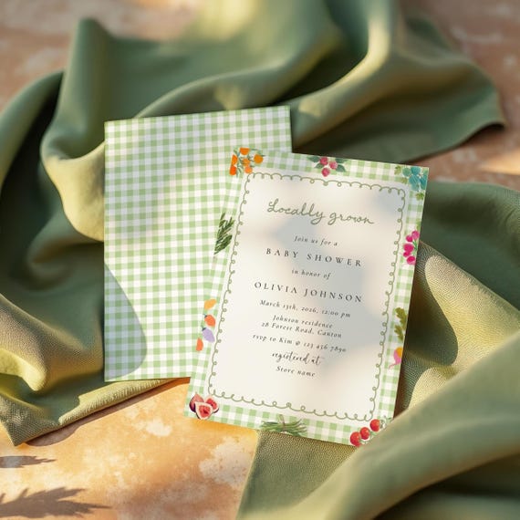 Locally Grown Baby Shower Invitation, Farmers Market Baby Shower Invite, Garden Baby Shower |  Fruit and Vegetable, Editable Canva Template