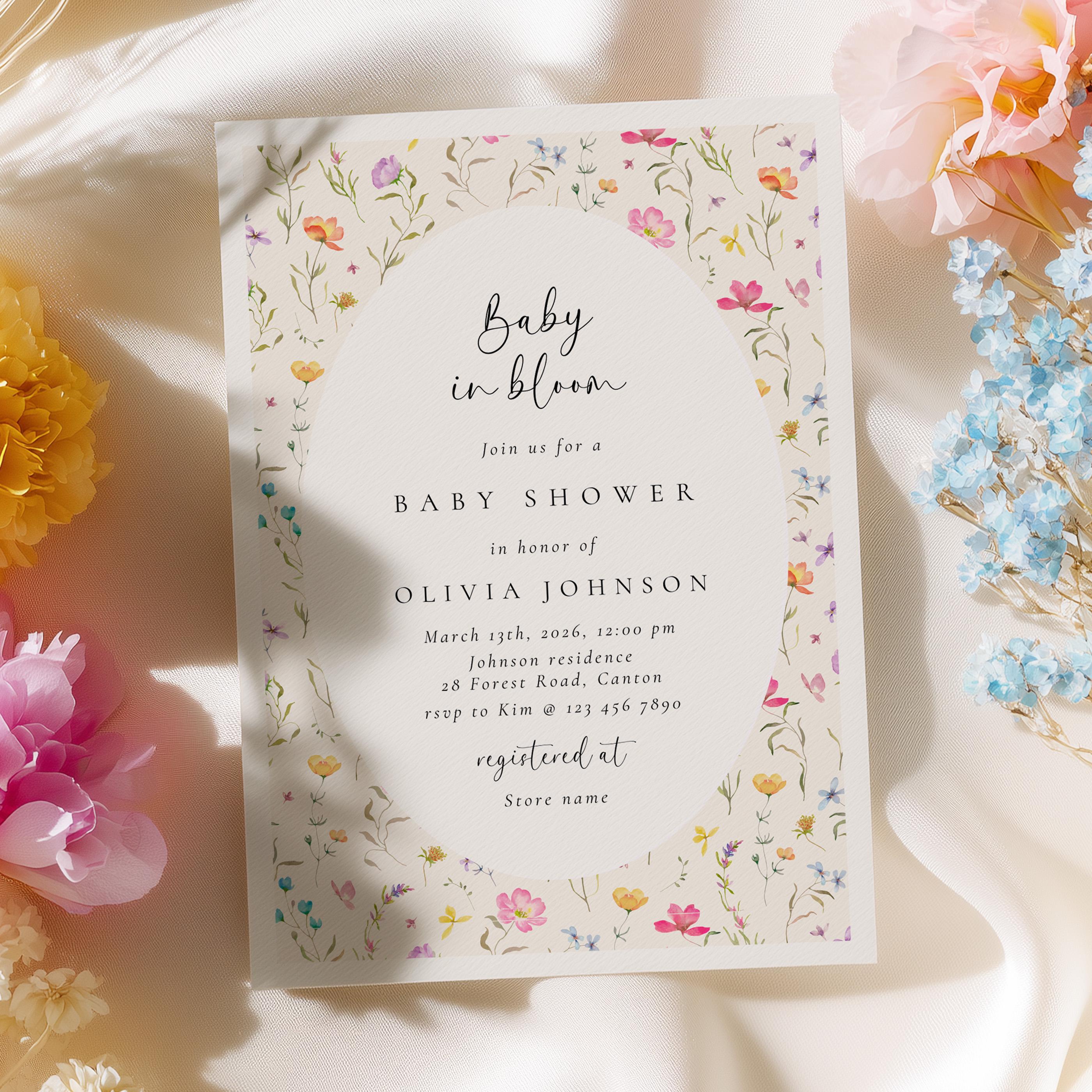 Spring Invitations Bloom Baby in Bloom Wildflower Baby Shower Invitation | Editable Floral ...
