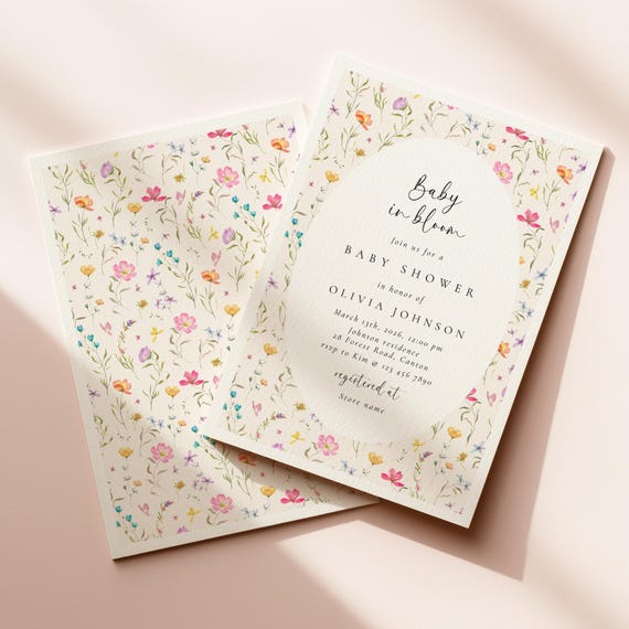 Baby in Bloom Wildflower Baby Shower Invitation | Editable Floral Invite | Spring Garden Baby Shower | Canva Template